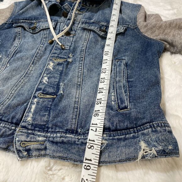 Free People Women's Small Distressed Hooded Jean Jacket Sweatshirt Combo - Picture 6 of 10
